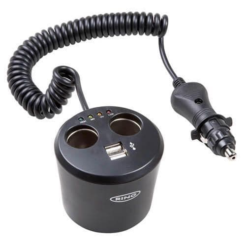 12 Volt Can Shaped Multisocket For Drink Holder Twin USB RMS10