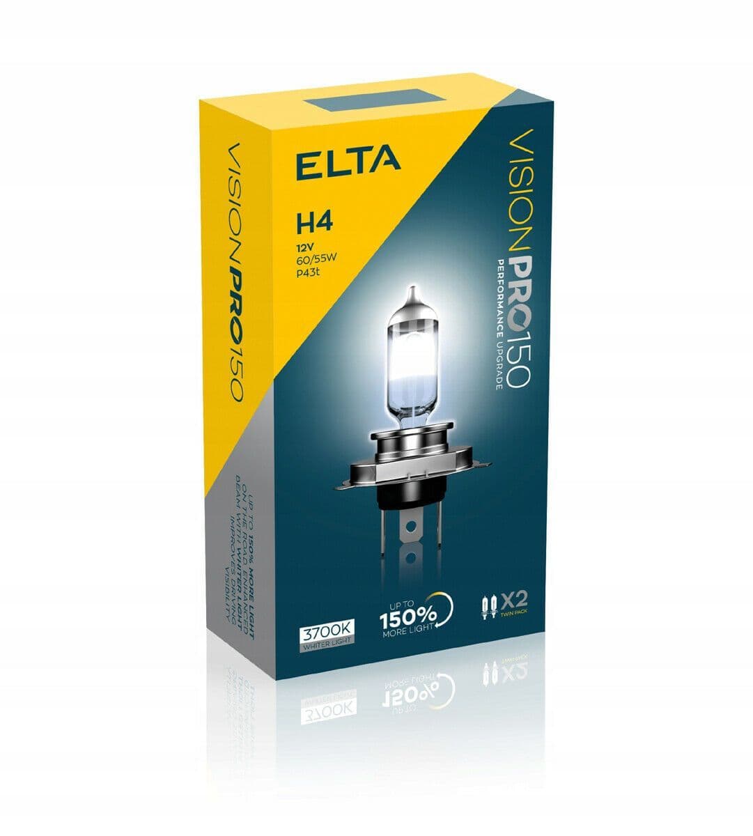 Elta H4 Xenon White Headlight Bulbs Pair 150% More Light