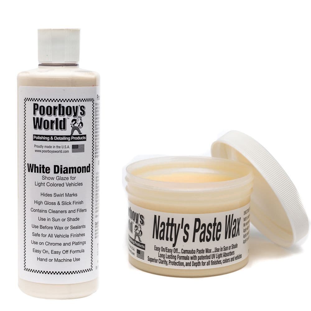 Poorboys Light Kit Nattys Paste Wax & White Diamond Glaze + 2 Free Cloths & Pads