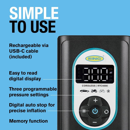 Ring Cordless Rechargeable Car Tyre Inflator RTC4000