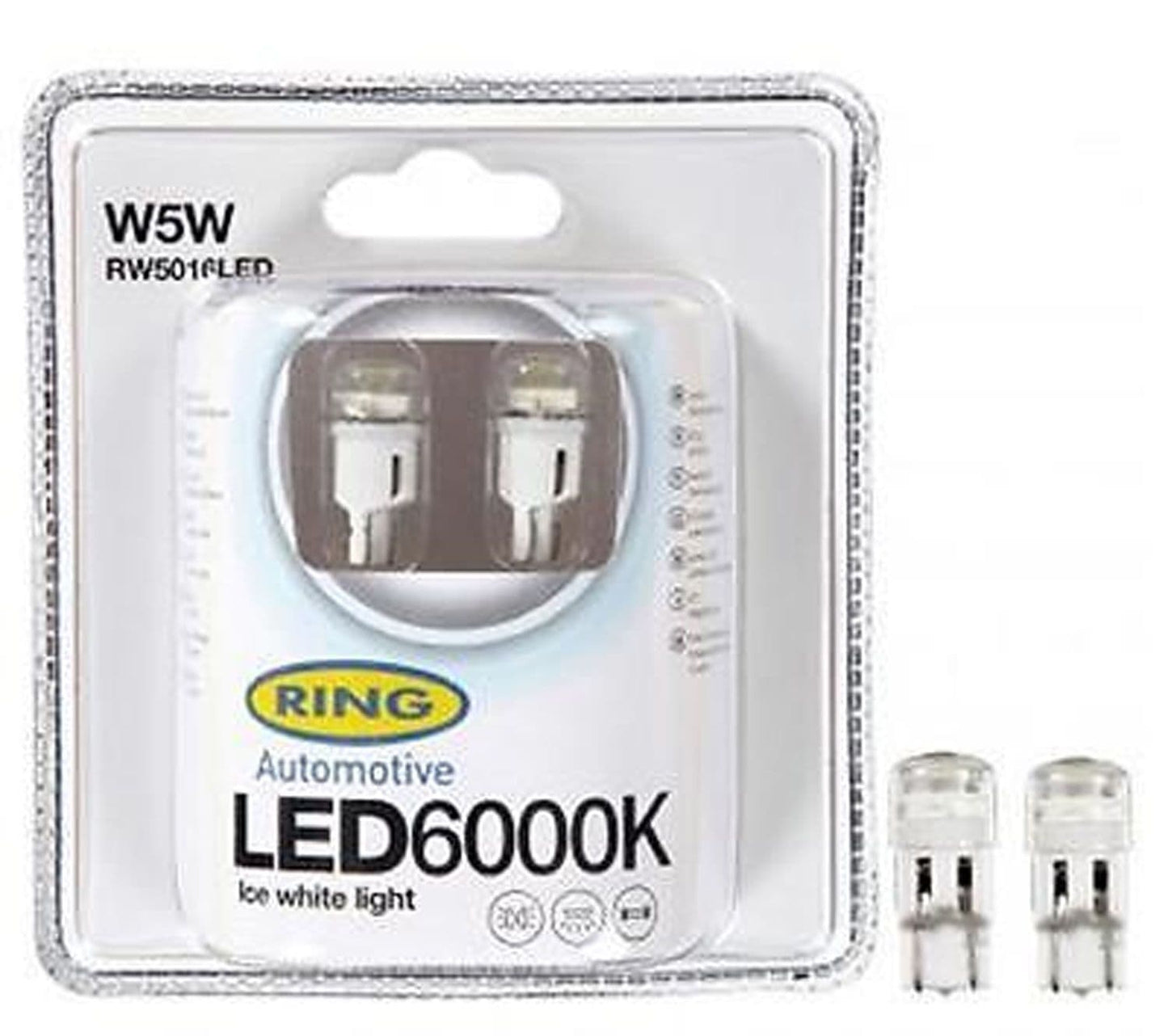 W5W 501 LED Car Sidelight Bulbs 6000K Ring RW5016LED