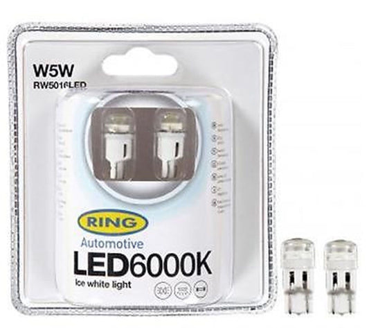 W5W 501 LED Car Sidelight Bulbs 6000K Ring RW5016LED